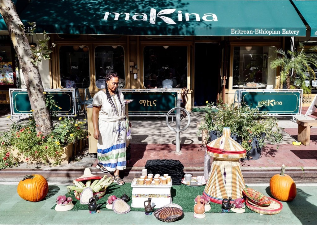 A bunna coffee ceremony set up at the front of Makina